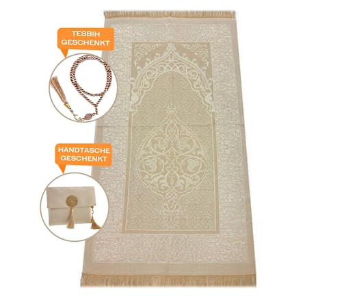 Prien Muslim Prayer Rug With Tasbih Beads and Portable Bag, Muslim Gift for Women Men Mubarak Islamic Box, Soft Mat Gifts Set - Image 4