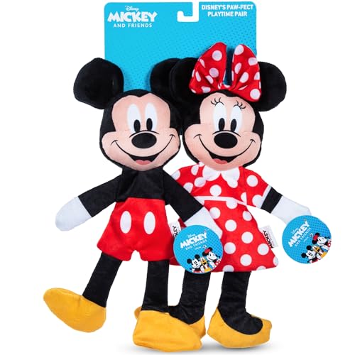 Disney for Pets Mickey & Minnie Mouse Plush Squeaker with Crinkle Flattie Body Dog Toy Set Dog Toys | Plush Squeaker Toy for Dogs Inspired by Mickey Mouse 13.5in - 2 Pack