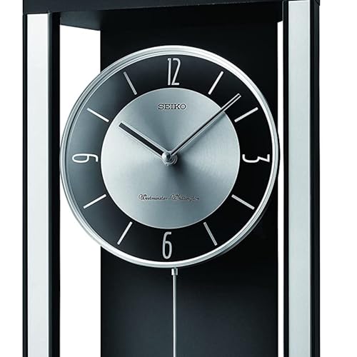 Image of Seiko Stylish Black Pendulum Home Decor English Numbers Analog Dual Chime Wooden Wall Clock for Home Living Room Decoration Gifts Office Interior (Size: 55.1 x 9 x 24 CM | Weight: 1990 gram) QXH068K