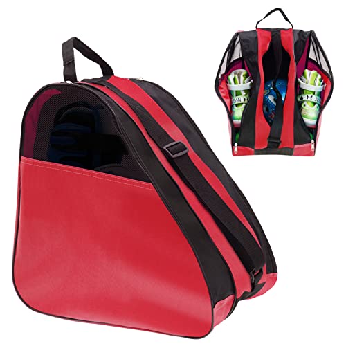 Bolsa para Patines zootop Bolsa de Patinaje sobre Hielo Transpirable de Gran Capacidad Hombro Ajustable y asa Superior Tela Oxford Bolsa de Patinaje de Tres Compartimentos para Mujeres Adultos (Rojo) Cover
