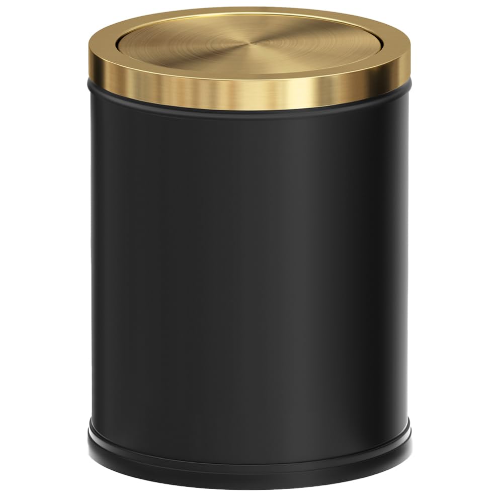 15L/4GAL Gold Bathroom Trash Can, Small Waste Basket with Flipping Lid, Golden Garbage Can for Bathroom,Kitchen，Living Room,Hotel,Office(Singer Gold)