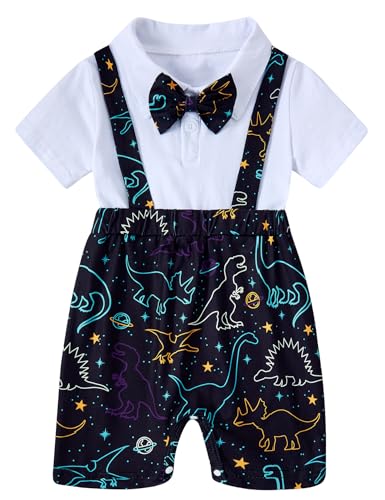 Image of BFUSTYLE Baby Boy Clothes 2 in 1 Outfits 0-24 Months Romper Short Sleeve Infant Bodysuit with Bowtie