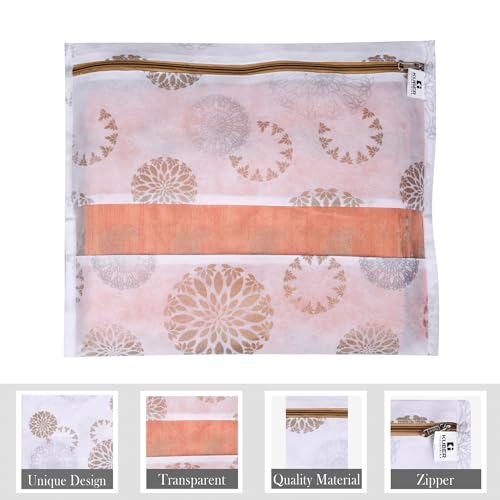 Image of Kuber Industries Pack of 25 Single Saree Bags for Storage | Non-Woven Wardrobe Organizer | Mesh Window Cloth Storage Set |Single Packing| Gola-Print | White