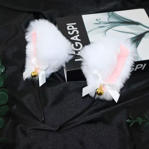 Image of BDSM Kit Restraints Toys Sex Bondage Cat Ears Butt Plug Tail Nipple Clamps Blindfold Handcuffs Collar Paddle Anal Butt Plug Sex Toys for Couple (White&Pink)
