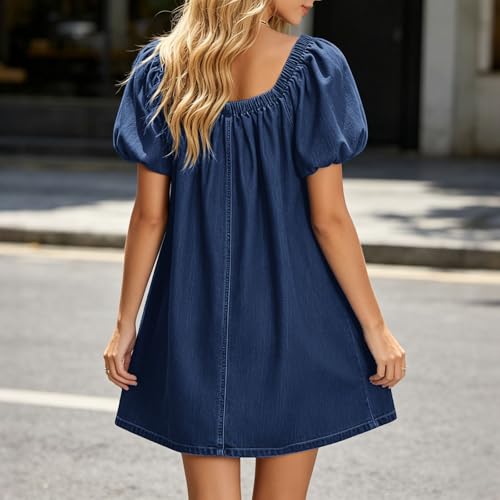 Robe en jean courte avec manches travaillées et coupe fluide - 2