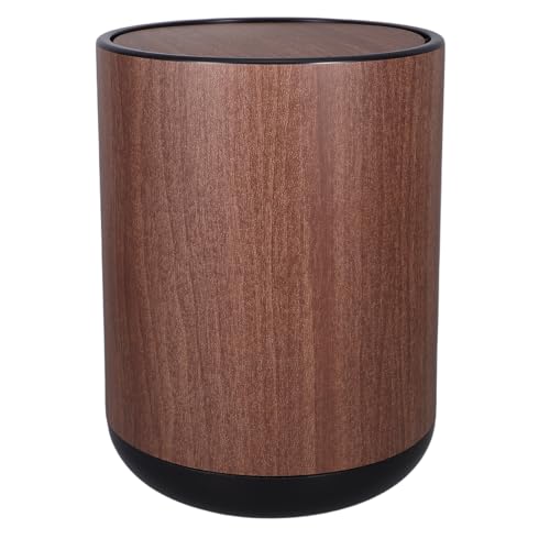 BESPORTBLE Papelera de Basura de Plástico con Tapa Abatible Diseño Doble Compartimento y Textura Madera para Baño Dormitorio y Oficina Cubo Ligero para Clasificación de Residuos