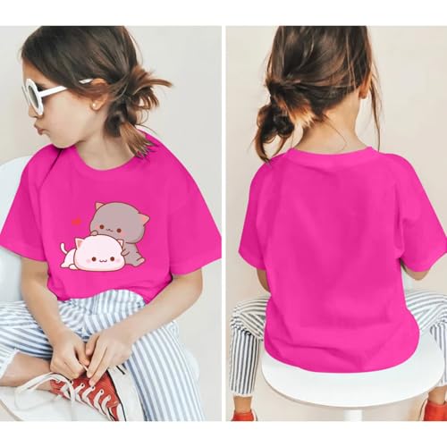 Image of KEEVICI Cute Cat Shirts for Girls Graphic Tees Kids Kawaii Cartoon Animal Print T Shirt Summer Cotton Short Sleeve Tops