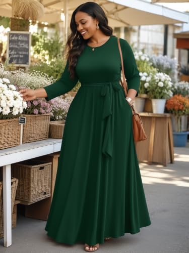 Image of Casual Maxi Dress for Women 3 /4 Sleeve with Pockets