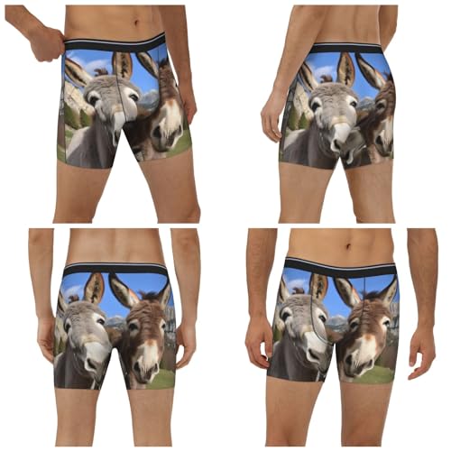 Men'S Long Leg Boxers Brief Novelty Underwear Comfort Fit Moisture Wicking Breathable Funny Donkeys 6