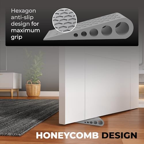 Image of Door Stoppers for Bottom of Door Premium Floor Rubber Door Stop Wedge Made in USA Heavy Duty Honeycomb Design for Carpet, Tile, Ideal for Home, School, Commercial,Gray 3 Pack