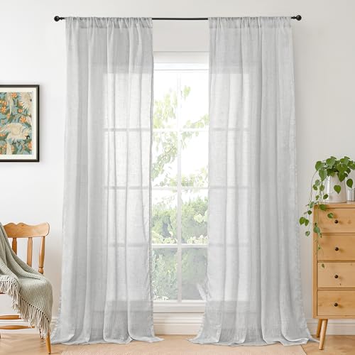 Image of BGment Curtains 84 Inch Length 2 Panels Set for Living Room, Light Grey Linen Window Drapes Semi Sheer Lightweight Rustic Textured for Farmhouse Bedroom Light Filtering Rod Pocket, Each 42 Inch Wide
