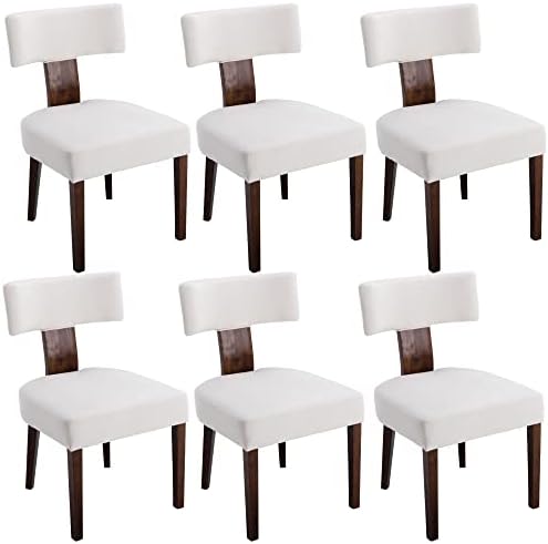 HNY Set of 6 Mid Century Modern Dining Chairs, Farmhouse Velvet Upholstered Accent Chair Curved Backrest Kitchen Chairs, with Hardwood Frame, Cream, Velvet-beige, 6PC