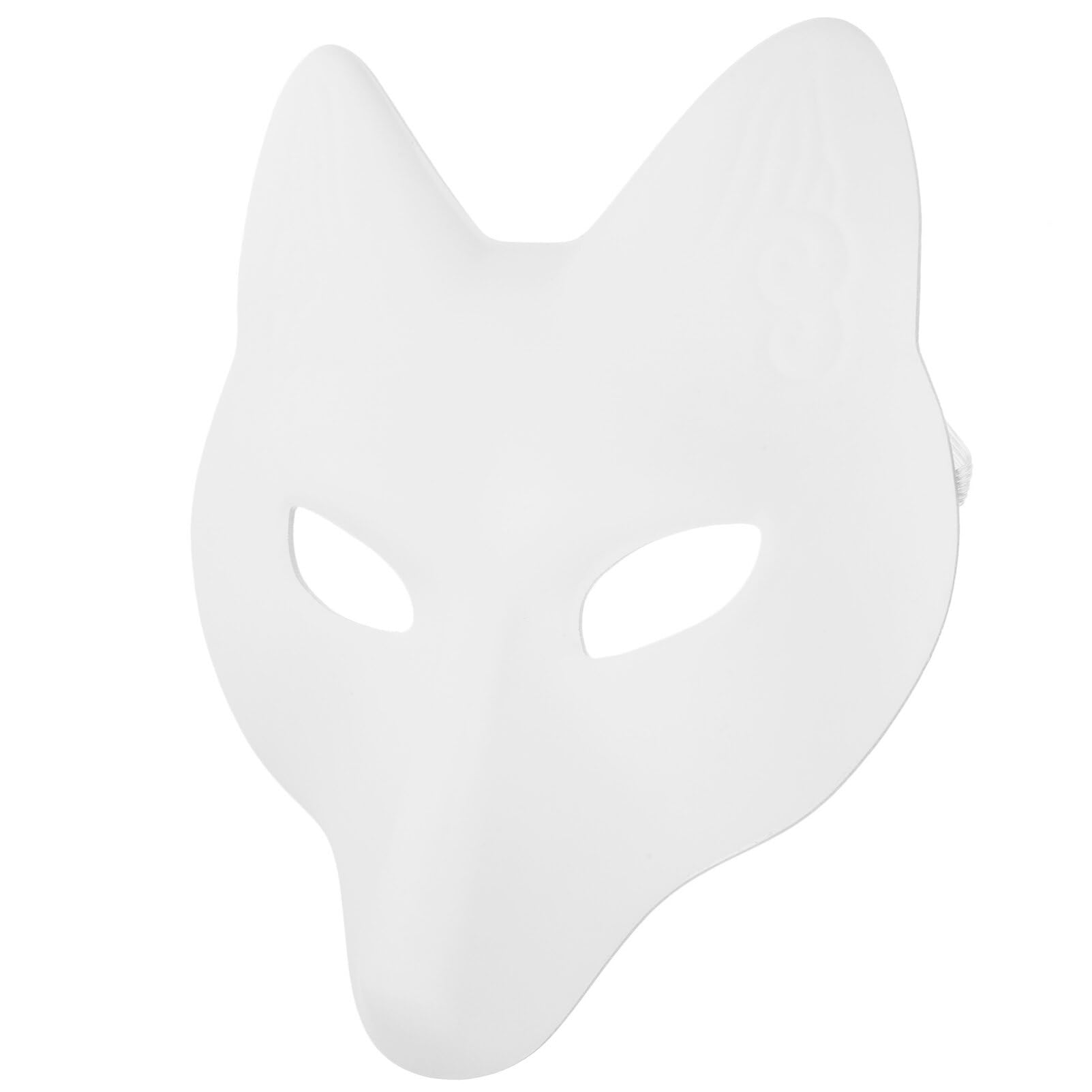 Lurrose Blank Fox Mask Pu Leather Diy White Cat Mask Japanese Kabuki Kitsune Mask Animal Unpainted Craft Mask for Masquerade Party Cosplay Costume Prop Accessory