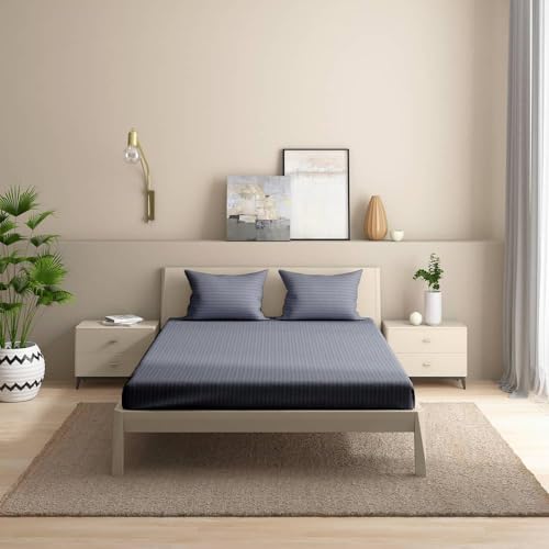 Image of Wakefit Wakefit 215TC 100% Cotton Solid King Size Bedsheet (104x104 Inches) / (2.64m*2.64m) with 2 Pillow Covers Free, Blue Granite