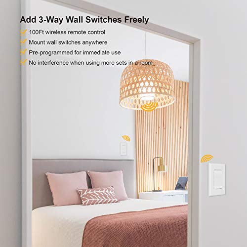 Suraielec Wireless Wall Switch Remote Control Outlet, No Wiring, 100Ft Rf Range, Pre-Programmed, Expandable Wireless Light Switches For Plug In Pendant Light, Lamp (2 Wall Switches And 1 Receiver) #TOP1