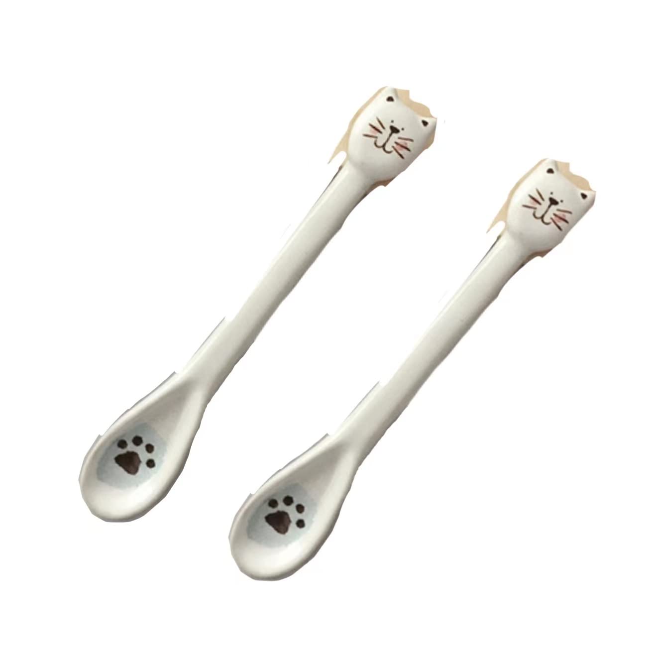 5 mini cucchiaini in ceramica a forma di gatto, appendibili, cucchiaini da caffè, zucchero, animali dei cartoni animati, cucchiai da appendere per la tavola, utensili da cucina multifunzionali