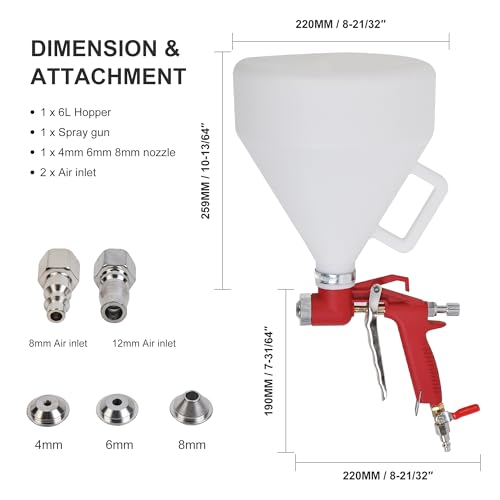 1.45 Gallon Air Texture Gun, Drywall Texture Sprayer with 3 Nozzle 4.0mm, 6.0mm, 8.0mm, Air Hopper Spray Gun with 8mm and 12mm Air Inlet by WINMAX TOOLS AUTOMOTIVE - Image 2