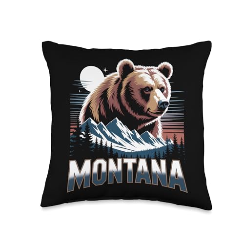 Montana Grizzly Bear Wilderness Adventure Wildlife Design Throw Pillow