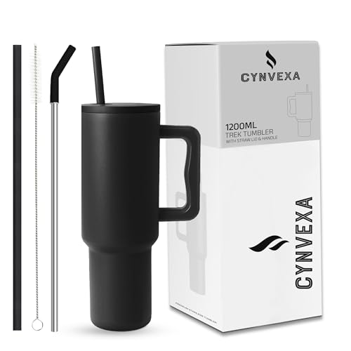 Image of Tumbler with lid and Straw 1200ML Cup Stainless Steel Vacuum Insulated Tumbler for Water, Iced Tea or Coffee 1.2L Office Gym Travelling (40 - Oz - Black)
