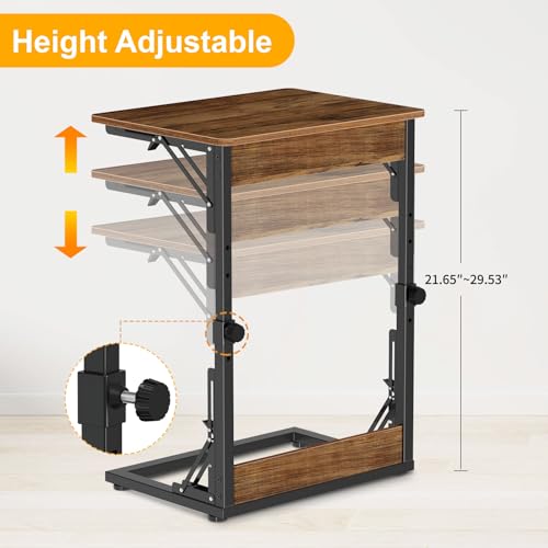 Snughome Adjustable TV Tray Table, 19.68''Lx14.96''W Foldable C-Shaped End Table for Couch, Folding TV Tray with 6 Height for Eating, Side Tables with Sturdy Metal Frame for Living Room, Bedroom - Thumbnail 4