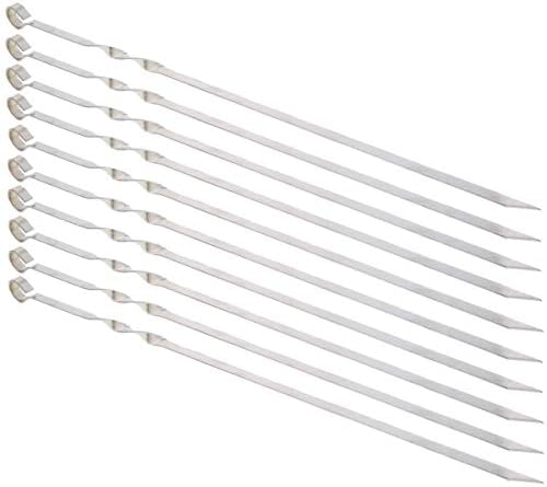 Velkomin BBQ skewers 15 inch Stainless Steel Barbecue Grilling Kabob Skewers Flat Shish Kebab BBQ Skewers Grilling BBQ Stick Skewers 10 Piece Set