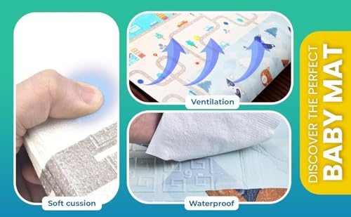 Image of Premium Reversible Baby Play Mat | Extra Large Soft Foam Crawling Mat for Babies & Toddlers | Non-Slip, Waterproof, Easy to Clean | Multicolor Foldable Learning Play Mat for Indoor & Outdoor (6.5 X 5 ft, 0.8 cm Thickness) Teddy-Village