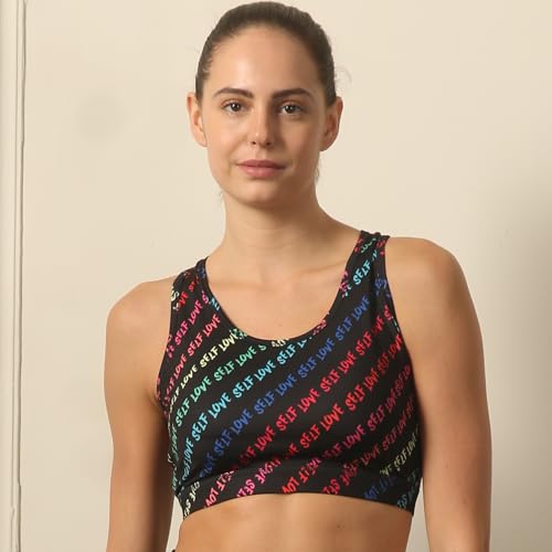 Image of SOIE Women's Medium Impact Quick Dry Padded Racerback Printed Athleisure Sports Bra
