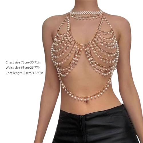 Perlas accesorio corporal tipo sujetador halter multicapa para noche 3
