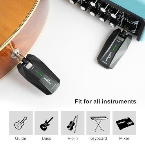Coolmusic WS1 Système de Guitare stéréo sans Fil 5,8 GHz avec Prises d'instrument 1/4" et 1/8", Rechargeable pour Guitare, Clavier, Basse – vue 4