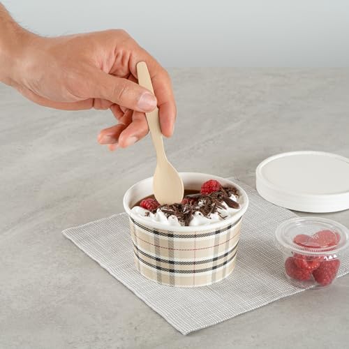 Image of Restaurantware Coppetta 12 Ounce Dessert Cups, 50 Disposable Ice Cream Cups - Lids Sold Separately, Sturdy, Plaid Paper FroYo Bowls, For Hot And Cold Foods, Perfect For Gelato Or Mousse