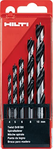 Hilti 305033 Juego de 5 brocas helicoidales WDB-T para madera (4,5,6,8,10 mm. Clase: premium. Accesorios para taladro atornillador)