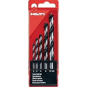 Hilti 305033 Juego de 5 brocas helicoidales WDB-T para madera (4,5,6,8,10 mm. Clase: premium. Accesorios para taladro atornillador)