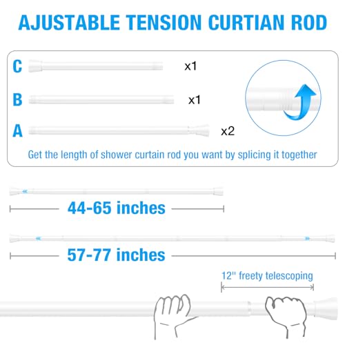 Image of MEXAU 1Pack Spring Tension Curtain Rod 44-77 inch White Small Tension Rod