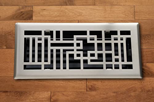 Madelyn Carter Capitman Art Deco Style Vent Cover, Solid Cast Steel Interior, Controls Air Flow, 4 x 10 inches (Overall Face: 5.25 x 11.5 inches), Brushed Nickel