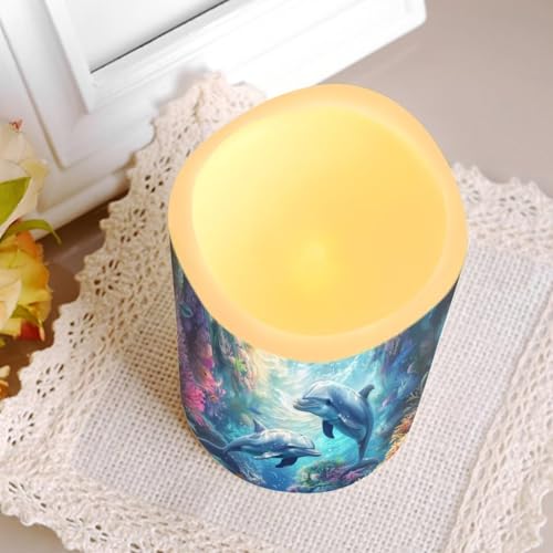 Image of Sea Dolphin Flameless Candles with Remote Color Changing Battery Operated Pillar Candles with Flickering Flame Electric Fake Plastic Candles Tea Light Living Room Dining Table Decor