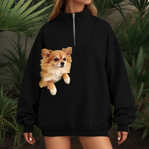 Sudadera de forro polar informal con bolsillo para llevar al gato en casa 7