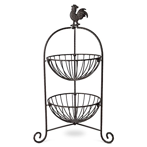 Epic Products Rooster Top Two Tier Iron Basket, Multicolor