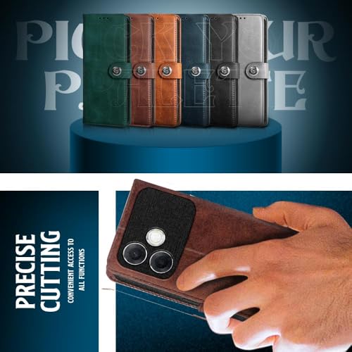 Image of WOW IMAGINE Shock Proof Flip Cover Back Case for Oppo F33 Pro 5G (Magnetic Button Flip Case | Wallet Pockets & Stand | Leather Finish | Coffee)