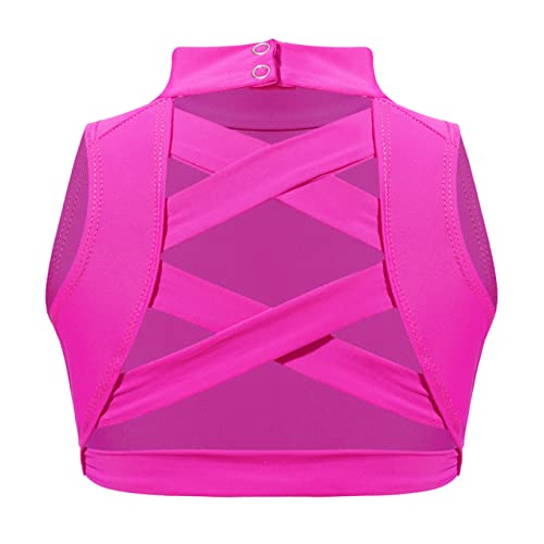 Girls High Neck Athletic Sports Bra Crop Top Gymnastics Workout Gym Fitness Vest Tank Top T Shirt