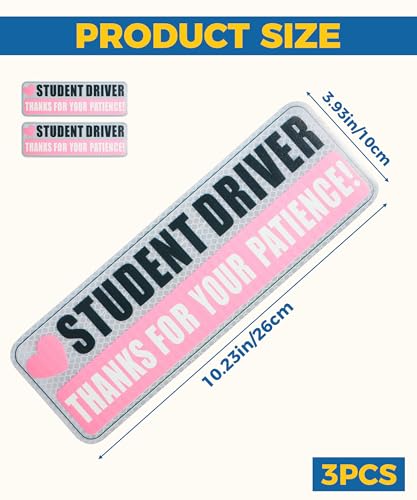 Image of 3PCS Student Driver Magnet,Student Driver Sticker Magnet for Car,Car Accessories Reflective Student Driver Sticker,Funny Car Magnets Car Magnet Bumper Sticker for New Student Learner Drivers