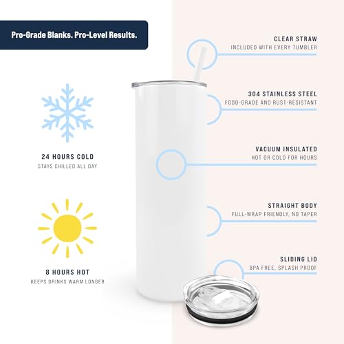 Hogg 30 oz Sublimation Tumbler (25 Units) - White, Sublimation Blanks, Bulk Tumblers with Lids and Straws, 30 oz Skinny, Blank Cups by Hogg - Image 3