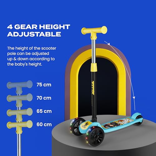 Image of TALIO Kids Kick Scooter for 2-5 Years Boys & Girls- Foldable 3-Wheel Scooter with LED Wheels, 4 Adjustable Heights, BIS Certified, 30kg Capacity - Blue & Yellow (GK-103 /01)