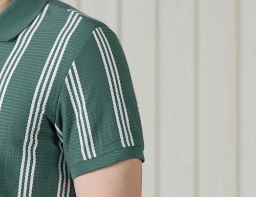 Image of Amazon Brand - Symbol Men Cotton Rich Textured Striper Polo Tshirts | Regular Fit | Half Sleeves - Available in Plus Sizes