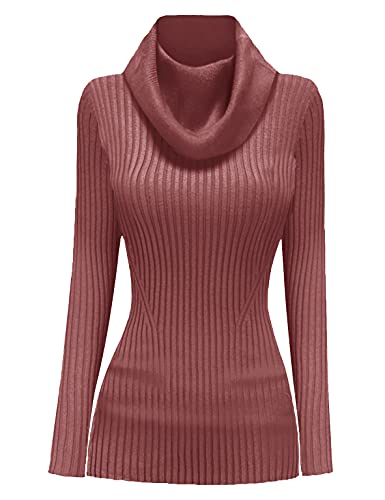 Image of v28 Women's Stretchable Cowl Neck Knit Long Sleeve Slim Fit Bodycon Sexy Sweater