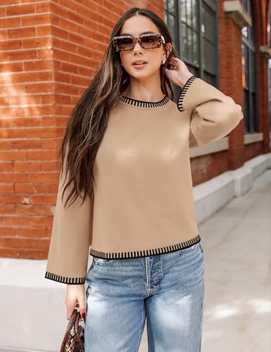 ZESICA Women's Oversized Long Sleeve Sweaters Fall Crewneck Color Block Loose Ribbed Knit Pullover Tops4