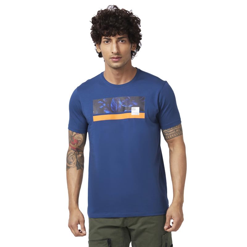 Image of Spykar Men's Slim Fit Round Neck Half Sleeve Printed Casual T-Shirt
