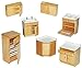 Produktbild alles-meine.de GmbH 7 TLG. Set: Küche/Küchenmöbel aus hellem Natur Holz - Miniatur - Schrank + Spühle + Hängeschränke + Herd + Eckschrank + Kühlschrank mit Gefrierfach - Puppen..