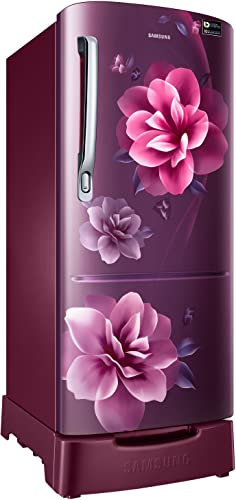Image of Samsung 183 L, 3 Star, Digital Inverter, Direct-Cool Single Door Refrigerator (RR20C2823CR /NL, Red, Camellia Purple, Base Stand Drawer)