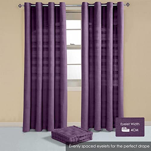 Rideaux violet 100% coton contre le vis-à-vis avec œillets faciles