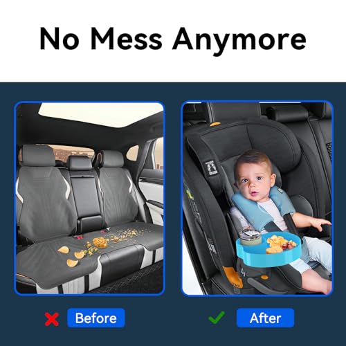 Image of [2 Packs Blue & Pink] Kids Car Seat Tray, Travel Tray with Cup Holder for Toddler Baby, Kids Car Seat Food Snack Organizer for Road Trip, Stroller snack Organizer Travel Must Haves Toddler Must Haves